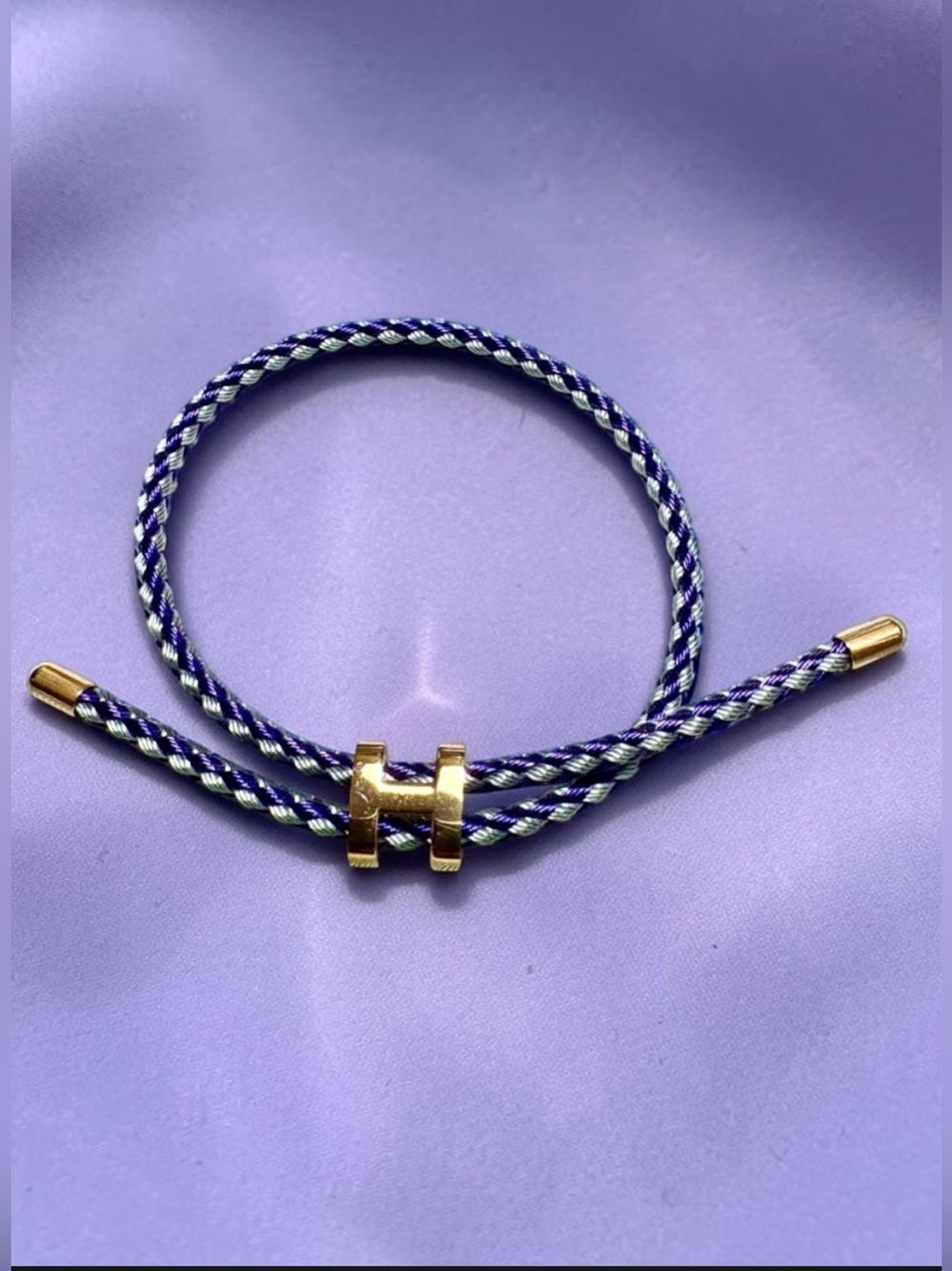 Purple/SilverBraided Rope Cord Bracelet with Gold-Tone Stainless Steel